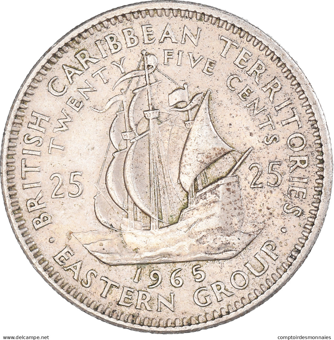Monnaie, Etats Des Caraibes Orientales, 25 Cents, 1965 - Territoires Britanniques Des Caraïbes