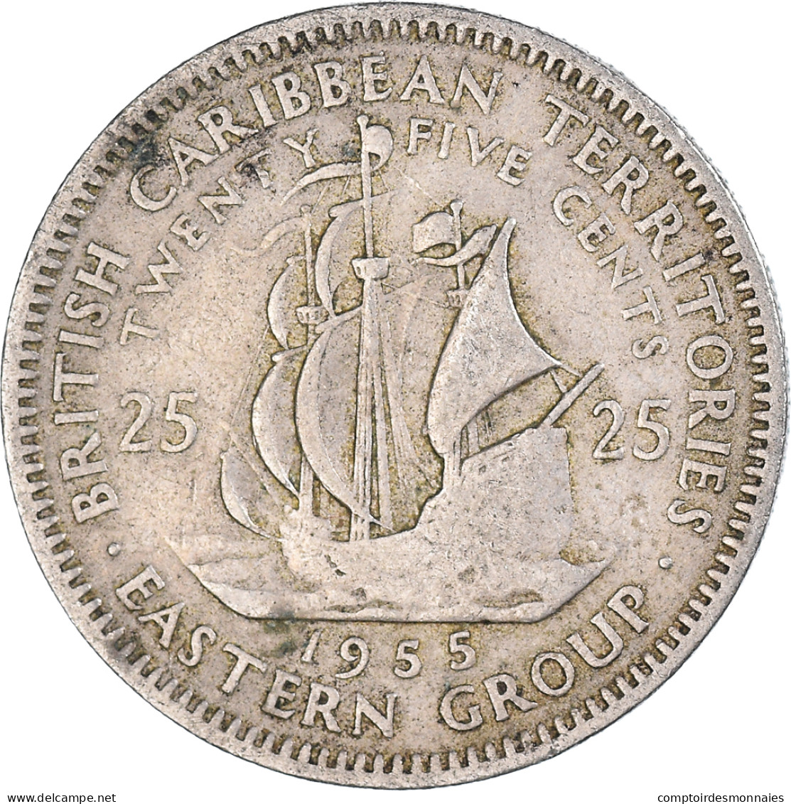 Monnaie, Etats Des Caraibes Orientales, 25 Cents, 1955 - Territoires Britanniques Des Caraïbes