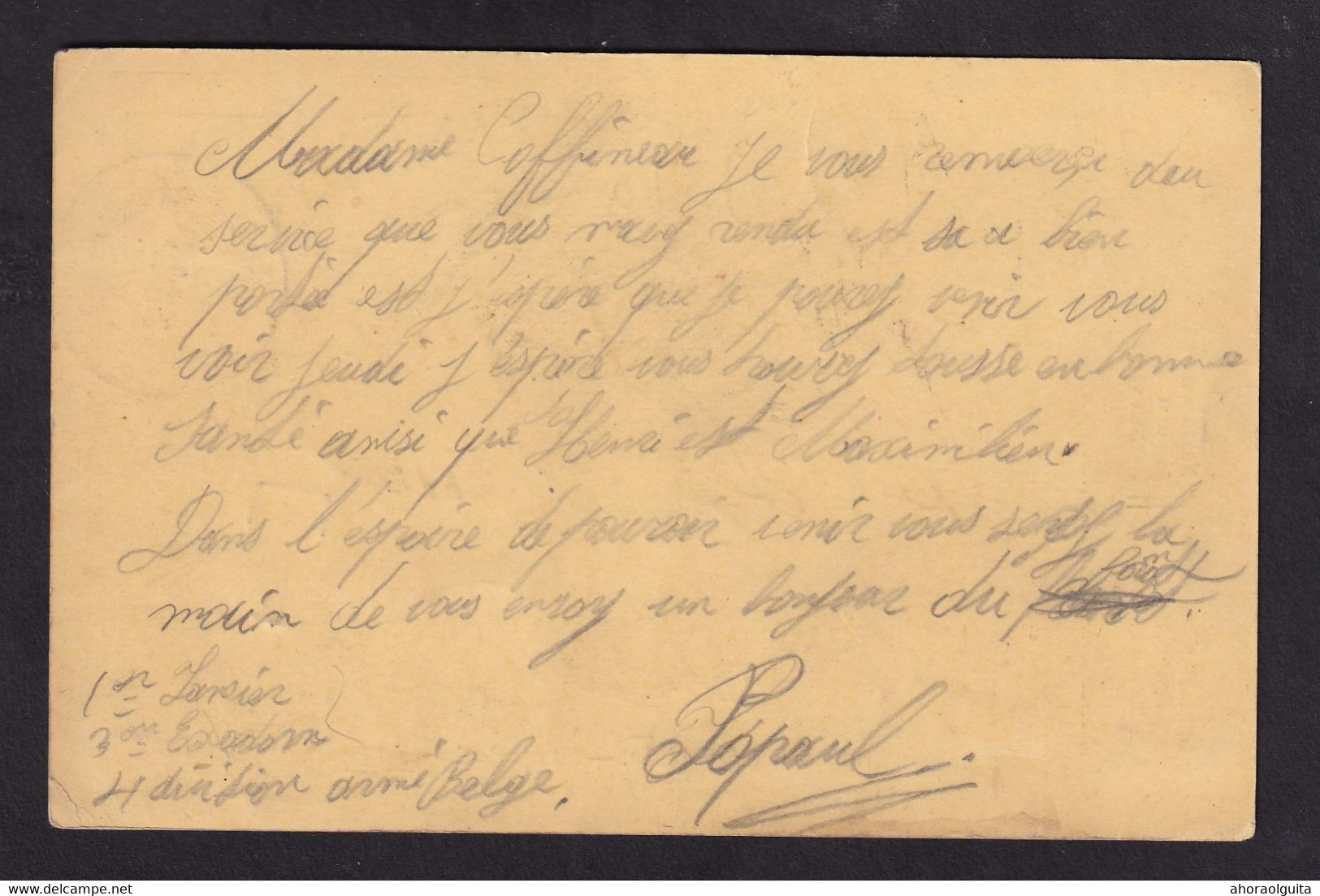 DDCC 066 - Zone NON OCCUPEE - Entier Postal Pellens PANNE 1915 à PARIS, Taxée Griffe T -Taxation Non Appliquée En France - Unbesetzte Zone