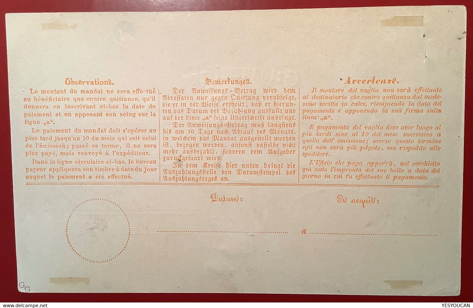 RARITÄT: Postanweisung Ganzsache 1867 20Rp REINACH BL 17.7 ! FRÜHDATUM (Schweiz Basel Money Order Mandat De Poste - Stamped Stationery