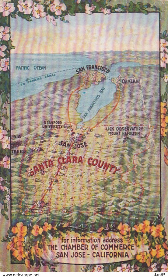 San Jose And Santa Clara County California, Map Of Area South Of San Francisco, C1900s/10s Vintage Postcard - San Jose