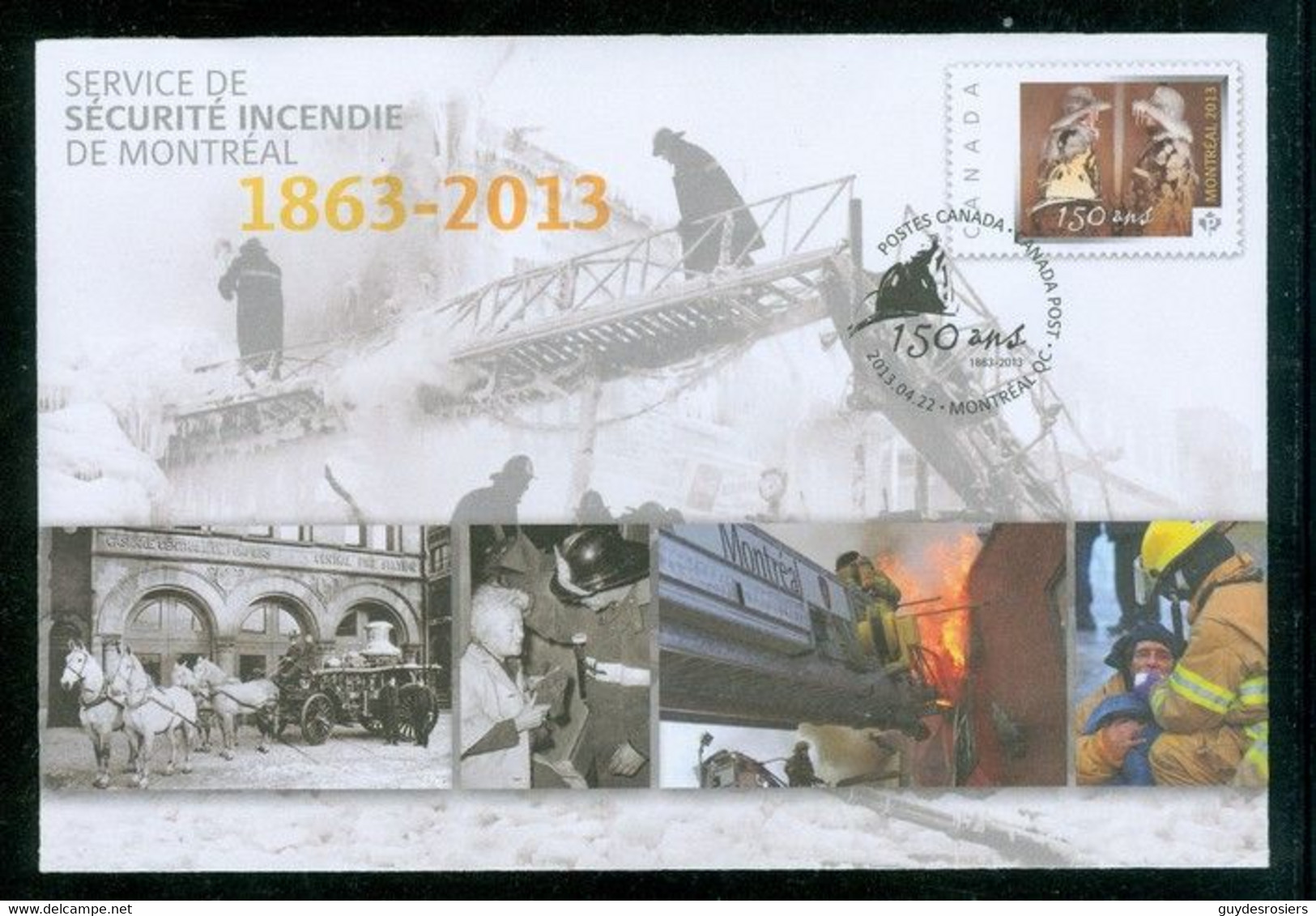 Montréal; Service Sécurité Incendie; 150 Ans / 150 Years; Feu / Fire; Enveloppe Souvenir (10000-D) - Storia Postale