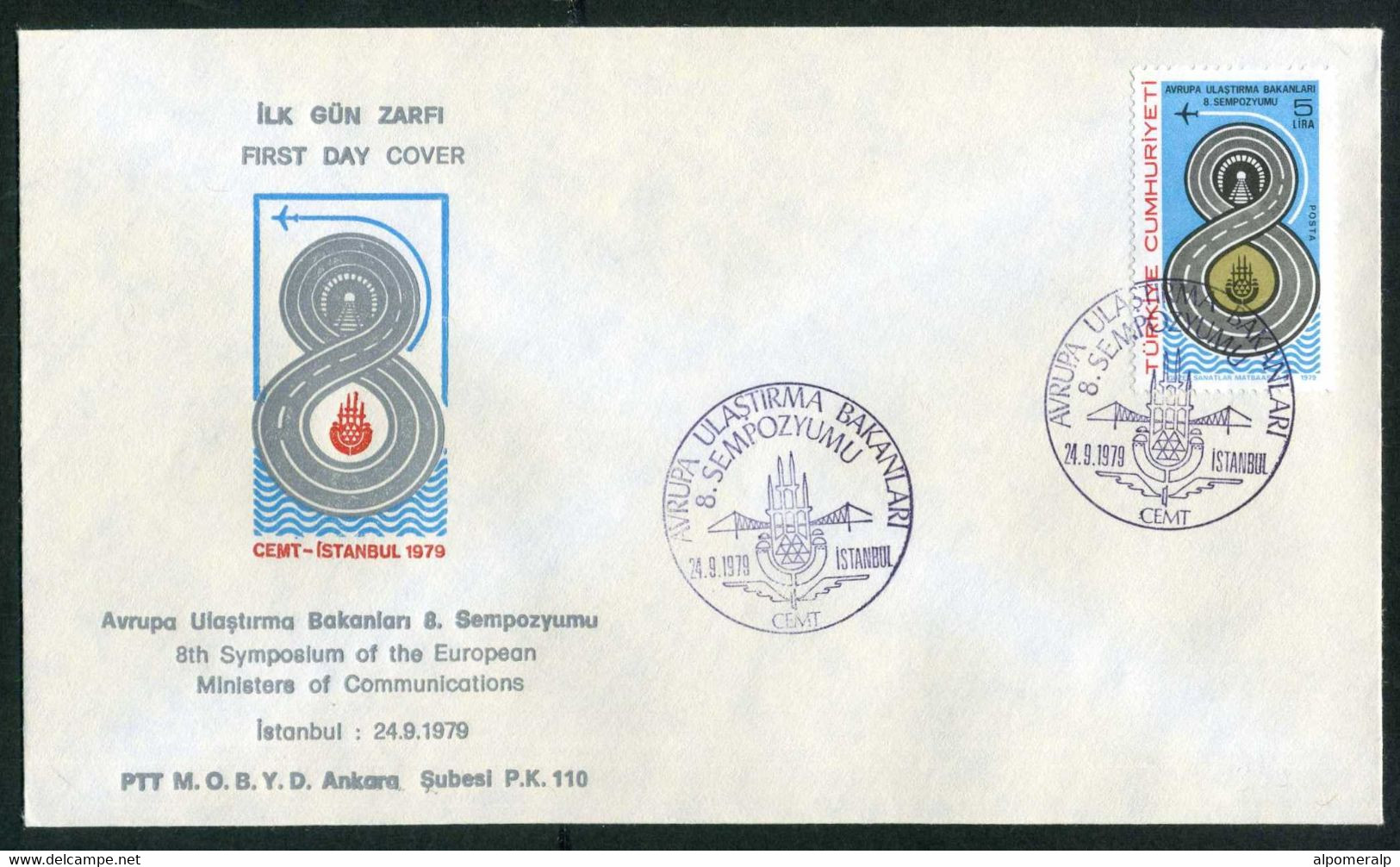 Türkiye 1979 European Traffic Conference | Road Sign Mi 2492 FDC - Lettres & Documents