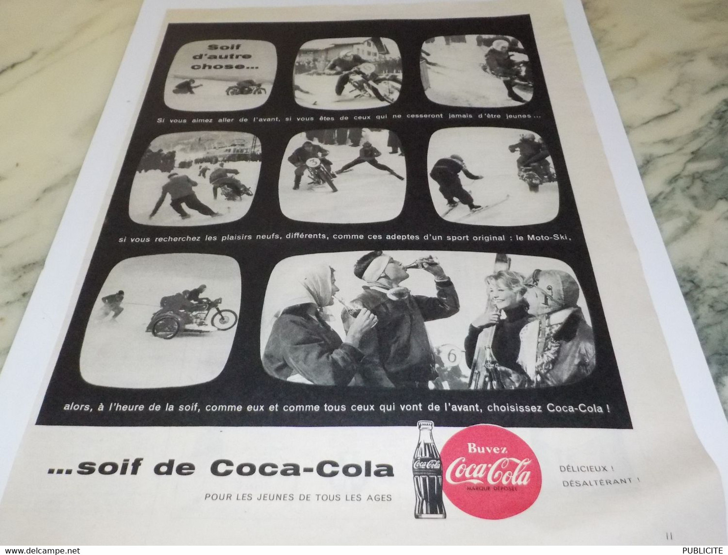 ANCIENNE PUBLICITE SOIF D AUTRE CHOSE SOIF DE COCA COLA MOTO  1959 - Autres & Non Classés