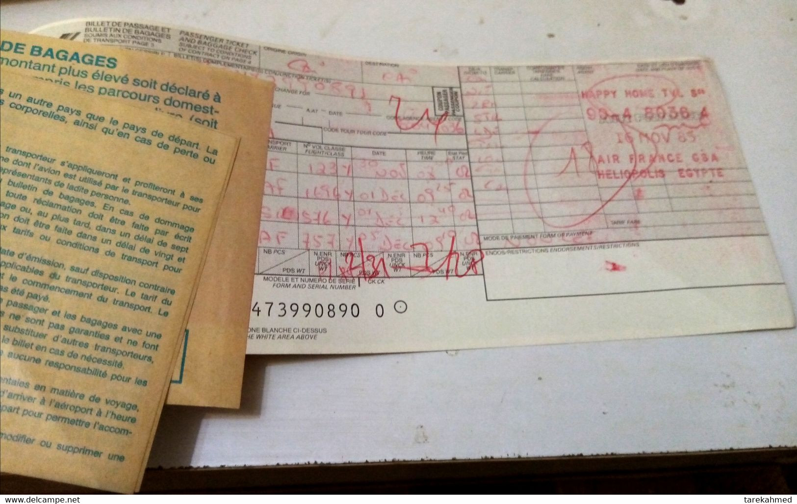 Air France Passenger Ticket , 1987/Cairo Paris , Dolab - Europa