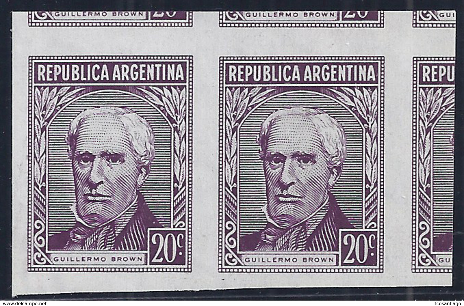 ARGENTINA 1935/36 - Yvert #570 - MNH ** - Variedad: Par Sin Dentar - Ungebraucht