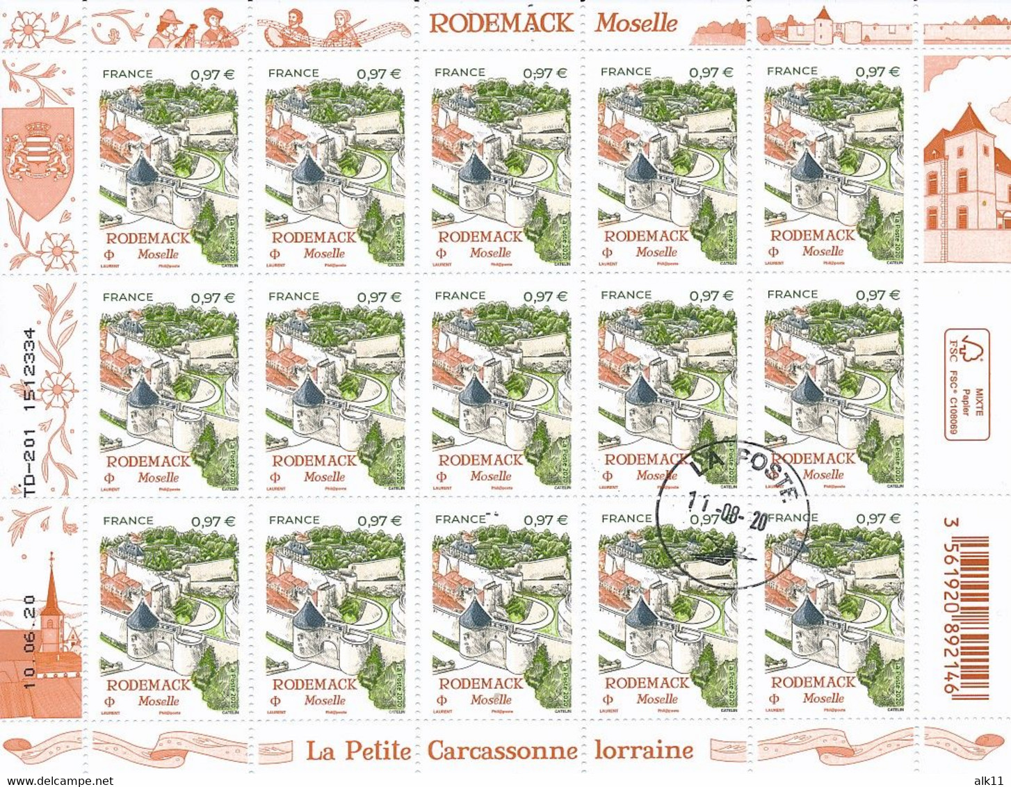 France 2020 - 5407 Rodemack Moselle - Feuillet 15 Timbres - Oblitéré Cachet Rond - Used Stamps