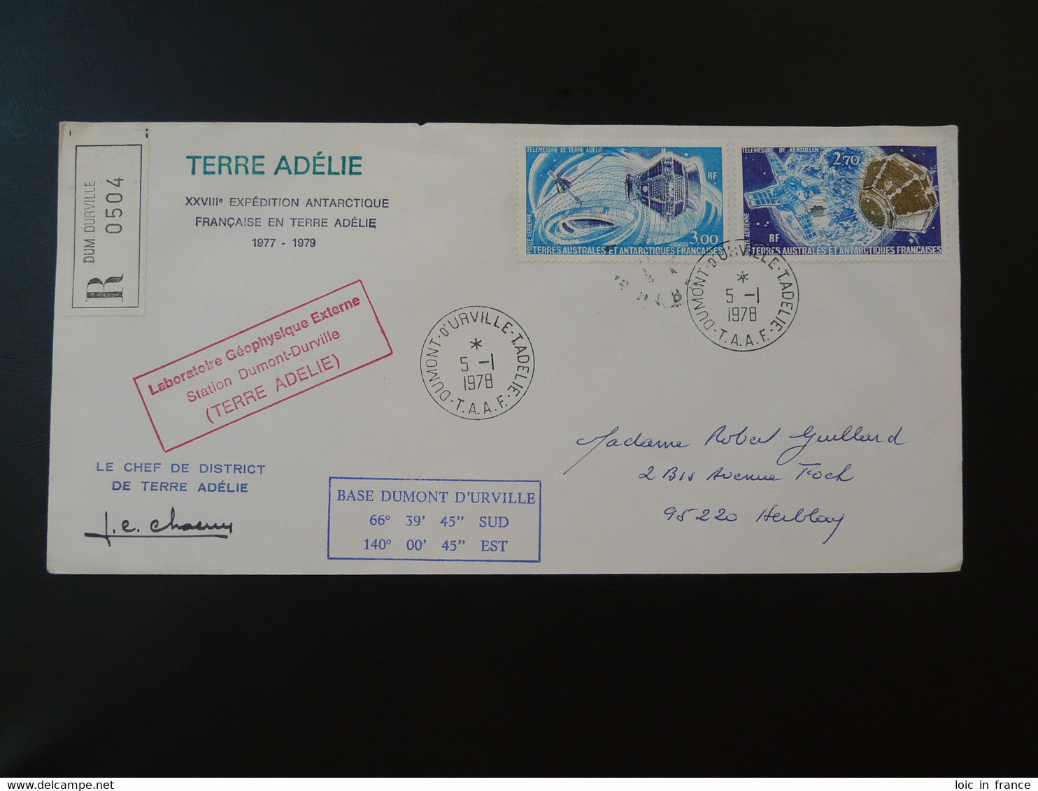 Lettre Recommandée Registered Cover Laboratoire Géophysique Terre Adélie TAAF 1978 - Onderzoeksprogramma's