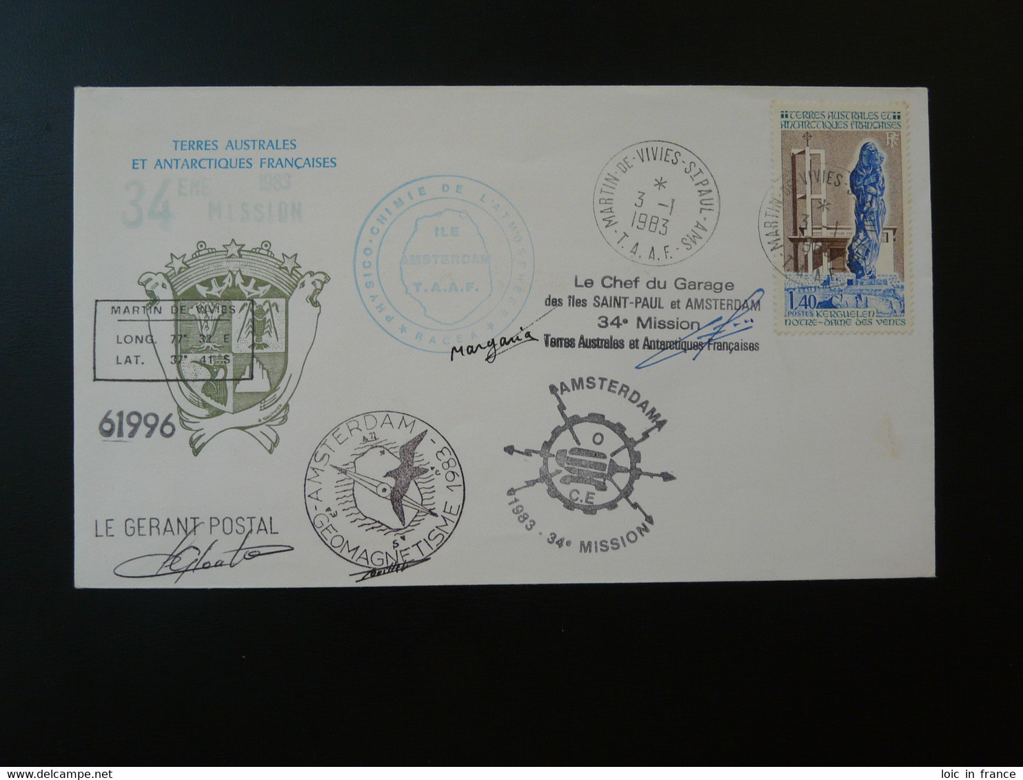 Lettre Cover Mission Scientifique Geomagnetisme Geodesie Geodesy TAAF 1983 - Research Programs