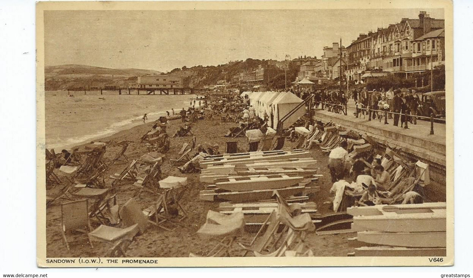 Postcard Isle Of Wight Sandown The Promenade Posted 1958 Photochrom - Sandown