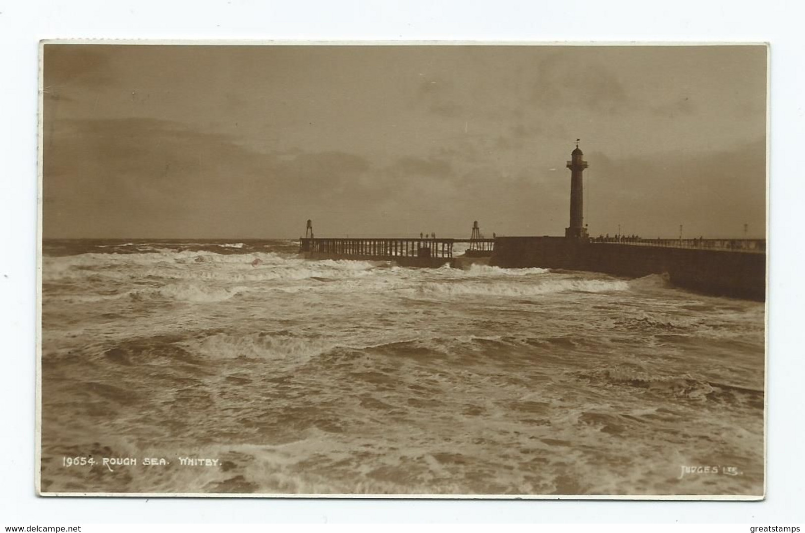 Yorkshire Whitby Rough Sea . Victory Slogan Postmark. 1945 - Whitby