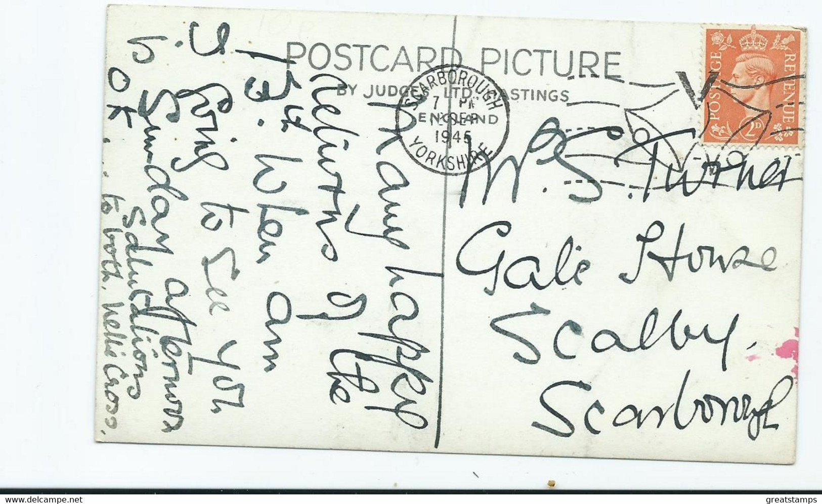 Yorkshire Whitby Rough Sea . Victory Slogan Postmark. 1945 - Whitby