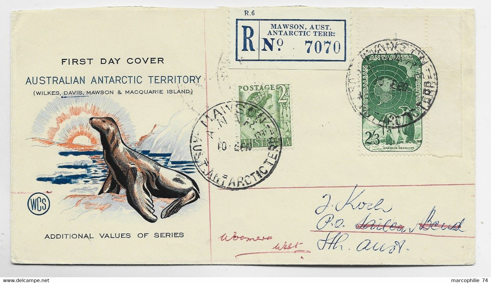 AUTRALIAN ANTARCTIC LETTRE COVER FDC REC MAWSON AUST 1960 TO SOUTH AUSTRALIA - Cartas & Documentos