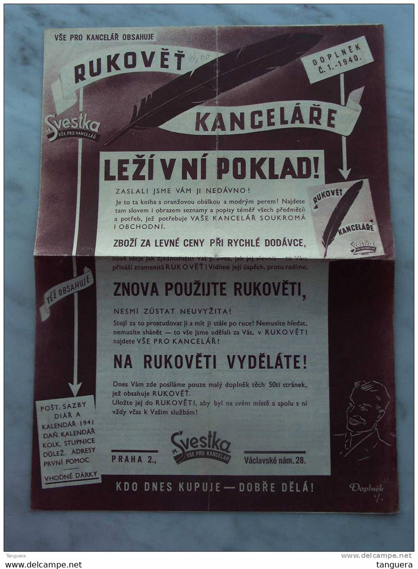 Prijslijst Liste De Prix Svestka 1940 Praha - Matériel Et Accessoires