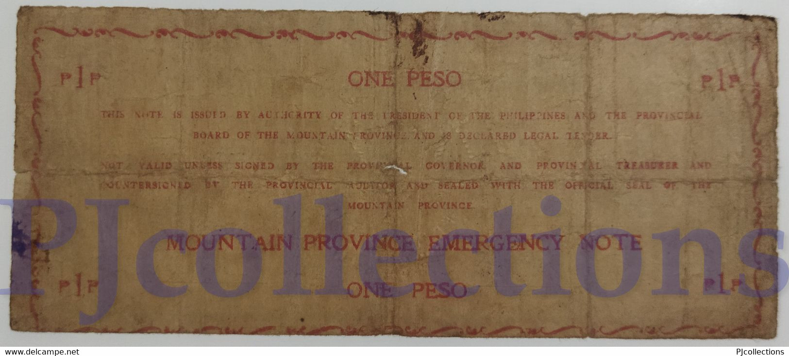 PHILIPPINES 1 PESO 1942 PICK S601 FINE EMERGENCY BANKNOTE - Philippines