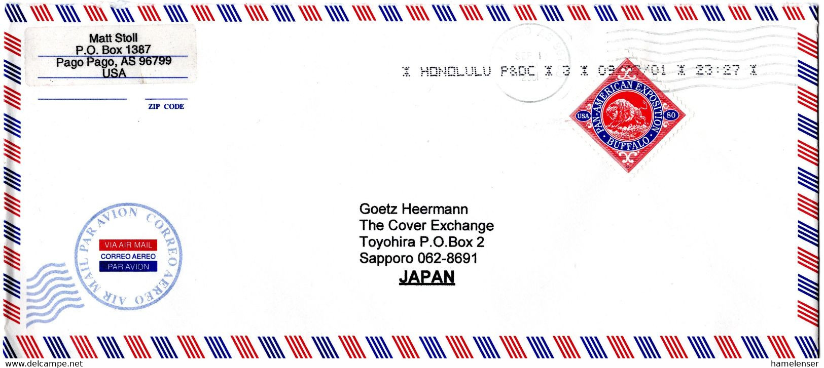 L34340 - USA - 2001 - 80￠ Pan-Amerika Expo EF A LpBf PAGO PAGO AS -> Japan - Lettres & Documents