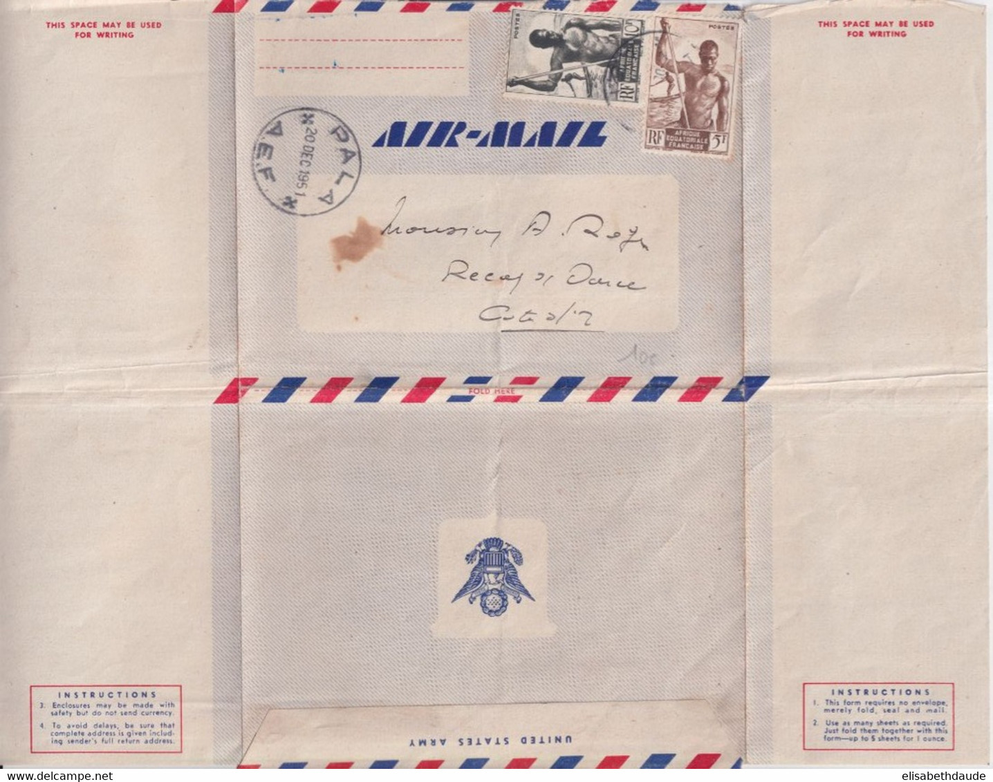 AEF / TCHAD ! - 1951 - LETTRE De PALA ! ECRITE Sur LETTRE AEROGRAMME US ARMY !! => COTE D'OR - Covers & Documents