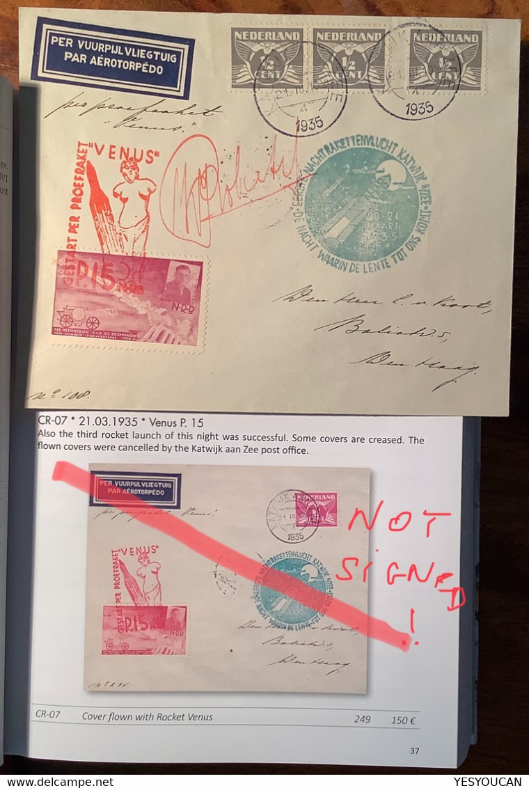 Karl Roberti SIGNED ! Pioneer Rocket Mail „VENUS“KATWIJK AAN ZEE 1935cover(Netherlands Planet Astronomie Train Astronomy - Cartas & Documentos