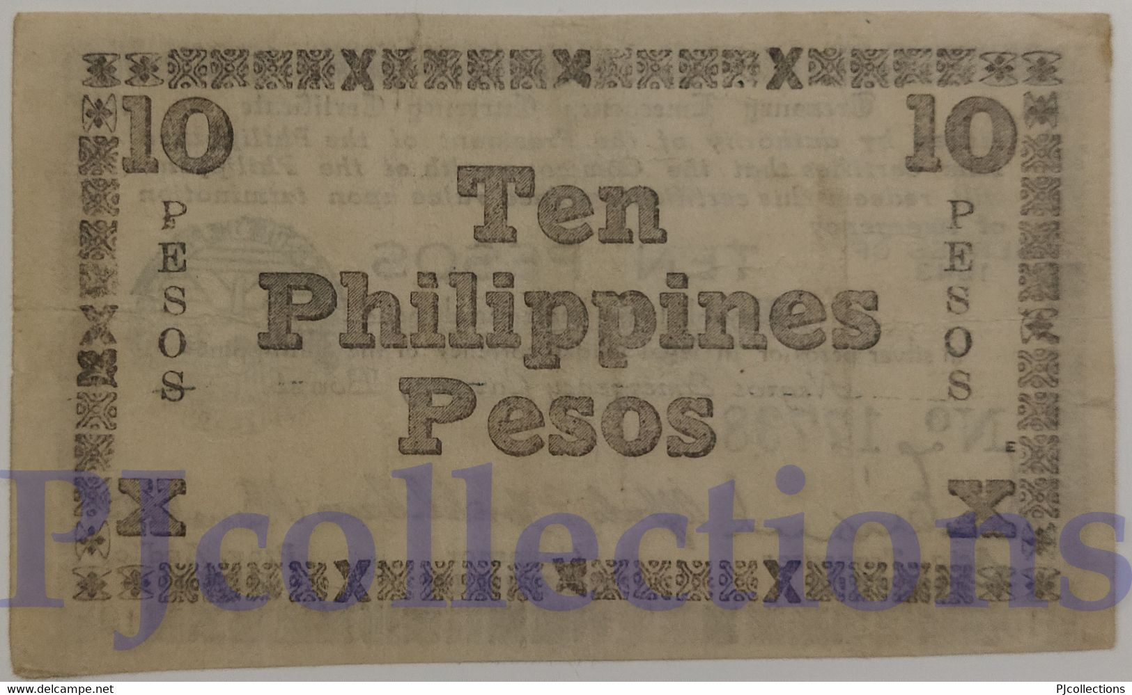 PHILIPPINES 10 PESOS 1943 PICK S663 VF EMERGENCY BANKNOTE - Philippines