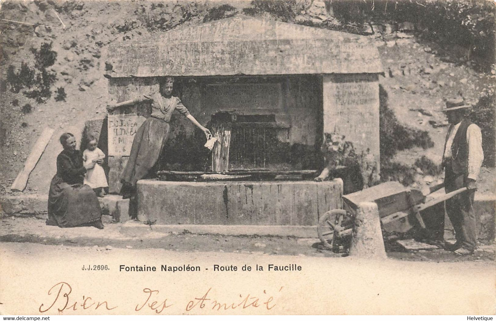 Fontaine Napoléon Route De La Faucille Animée Brouette 1905 Gex - Gex