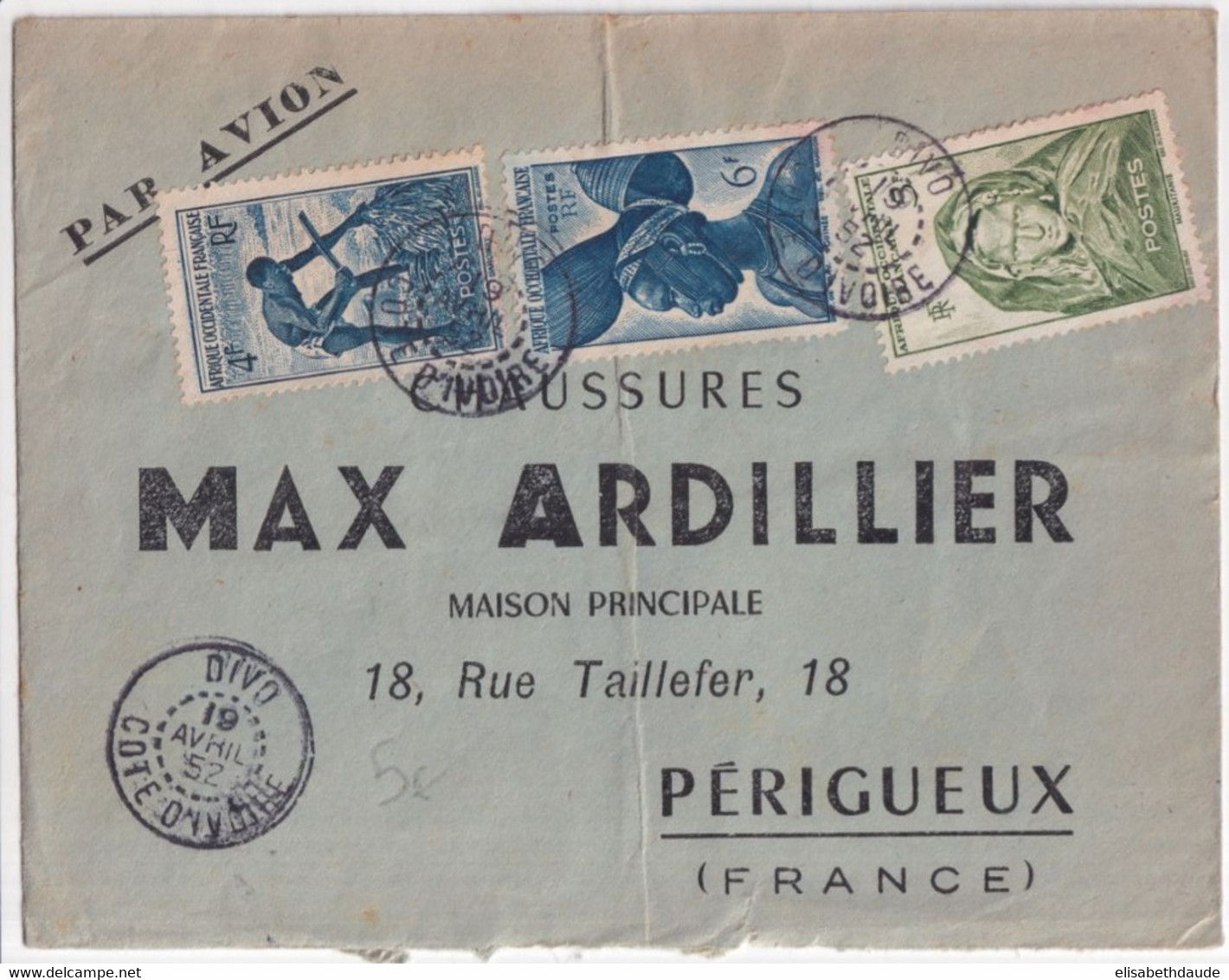 AOF / COTE D'IVOIRE ! - 1952 - ENVELOPPE De DIVO ! => PERIGUEUX - Covers & Documents