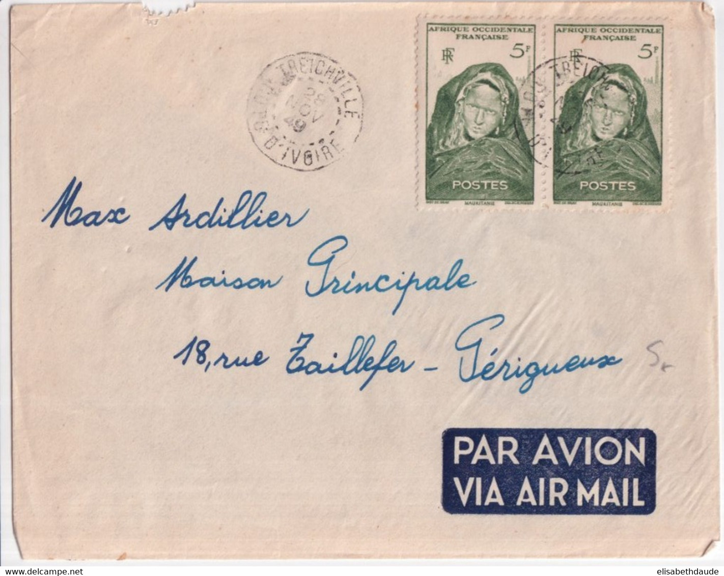 AOF / COTE D'IVOIRE ! - 1949 - ENVELOPPE De TREICHVILLE ! => PERIGUEUX - Covers & Documents