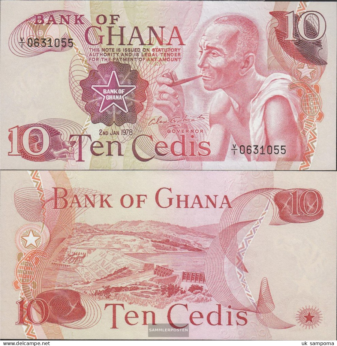 Ghana Pick-number: 16f Uncirculated 1978 10 Cedis - Ghana