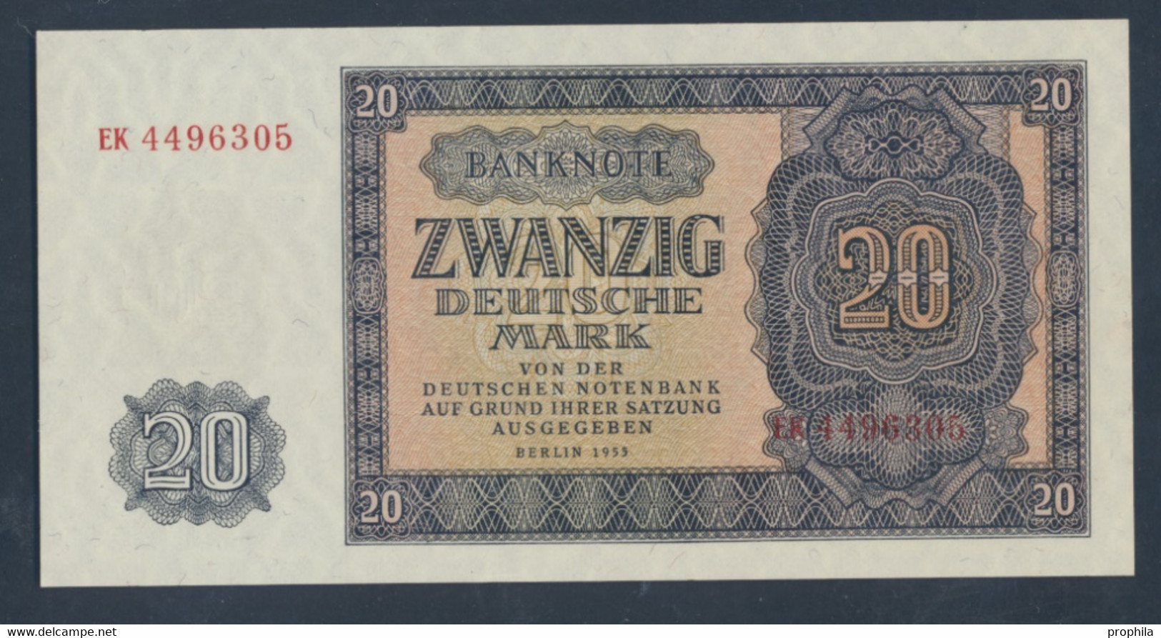 DDR Rosenbg: 351a, KN 7stellig, Davor Zwei Buchstaben Bankfrisch 1955 20 Deutsche Mark (9810599 - 20 Deutsche Mark