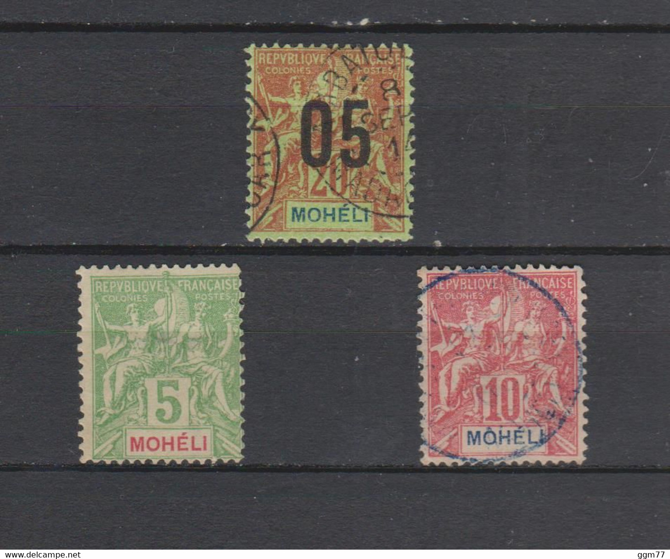 N° 4,5 & 18A = 3 TIMBRES MOHELI OBLITERES & NEUF SANS GOMME DE 1906 & 1912    Cote : 80,50 € - Used Stamps