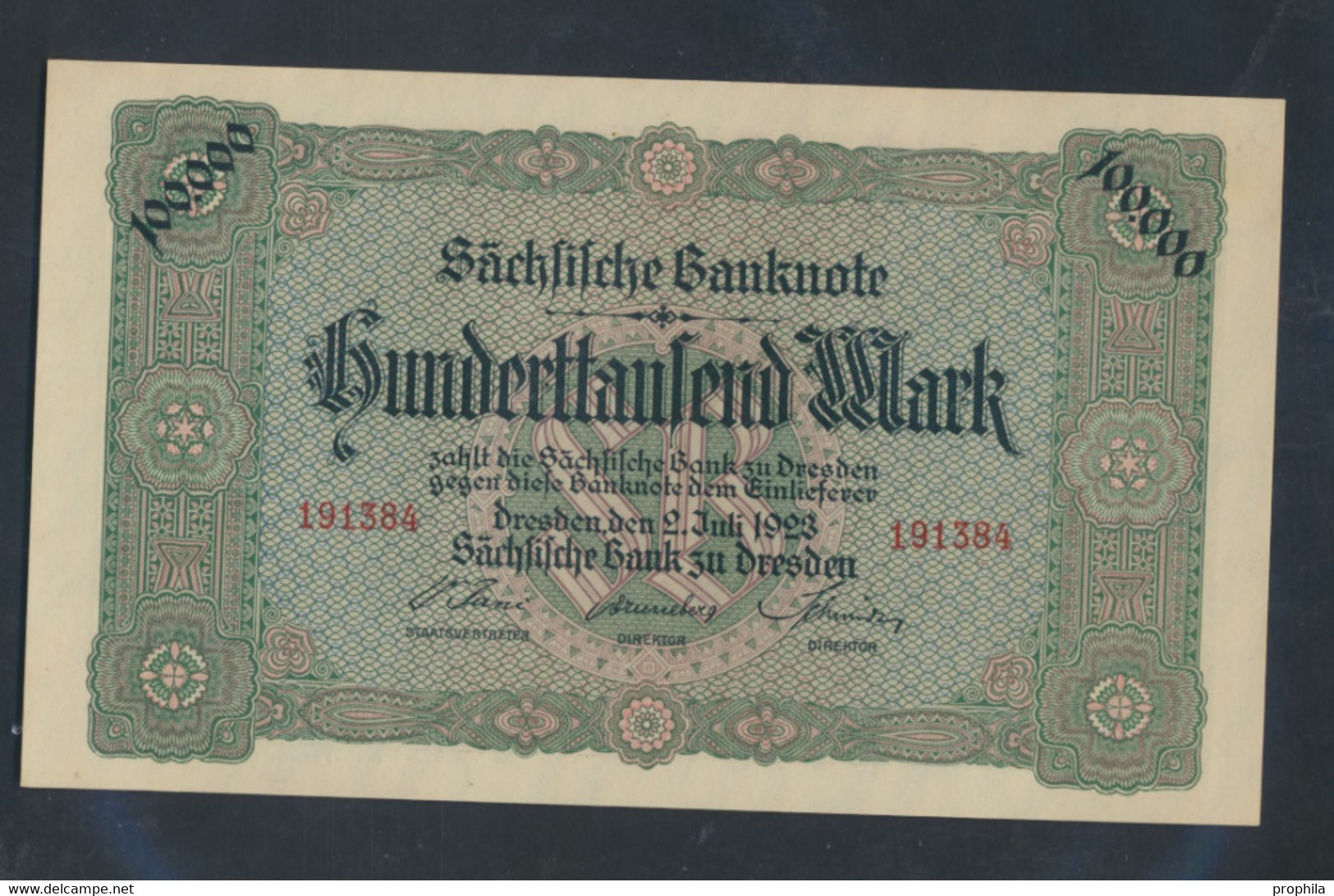 Sachsen Rosenbg: SAX15 Länderbanknote Sachsen Bankfrisch 1923 100.000 Mark (9810572 - 100.000 Mark