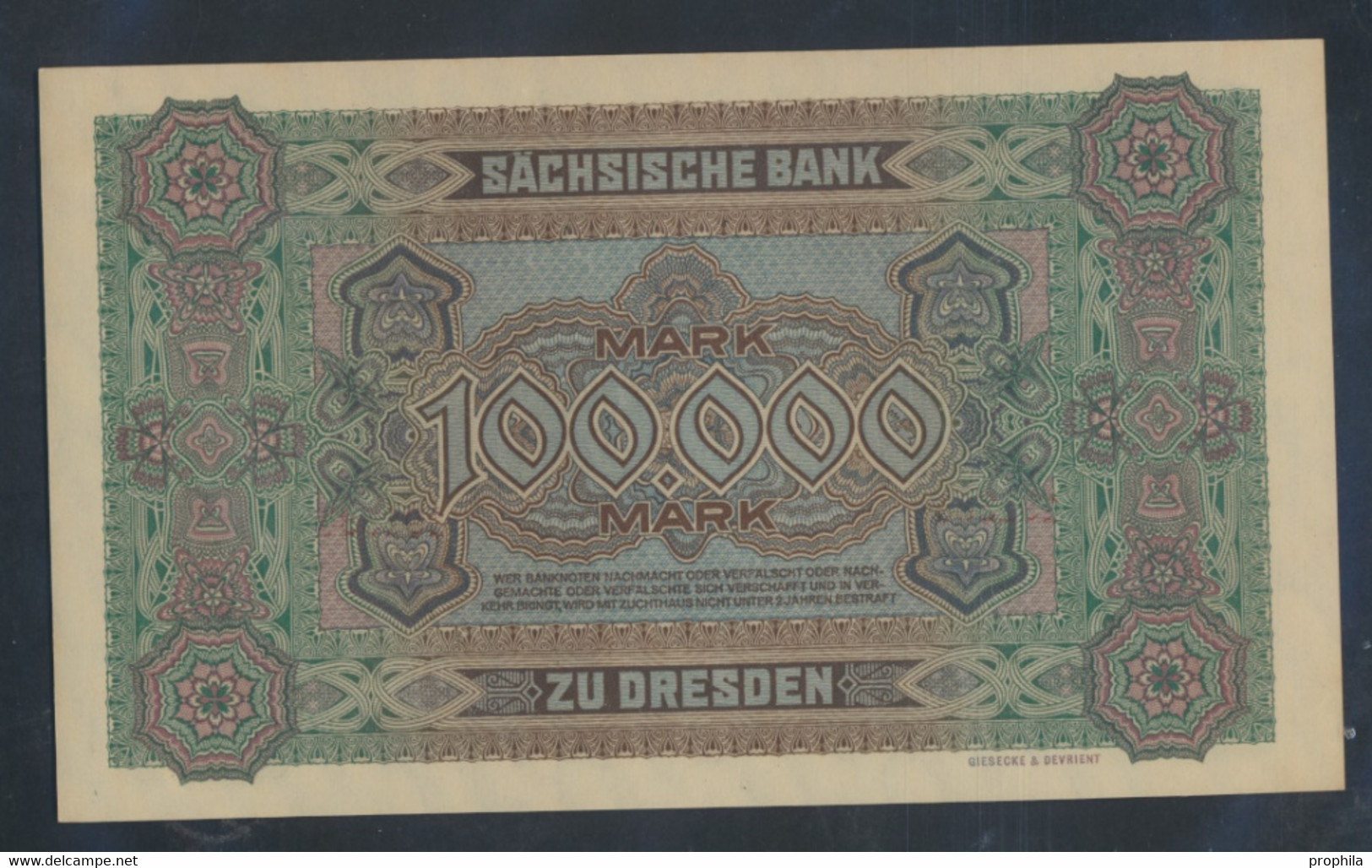 Sachsen Rosenbg: SAX15 Länderbanknote Sachsen Bankfrisch 1923 100.000 Mark (9810572 - 100.000 Mark