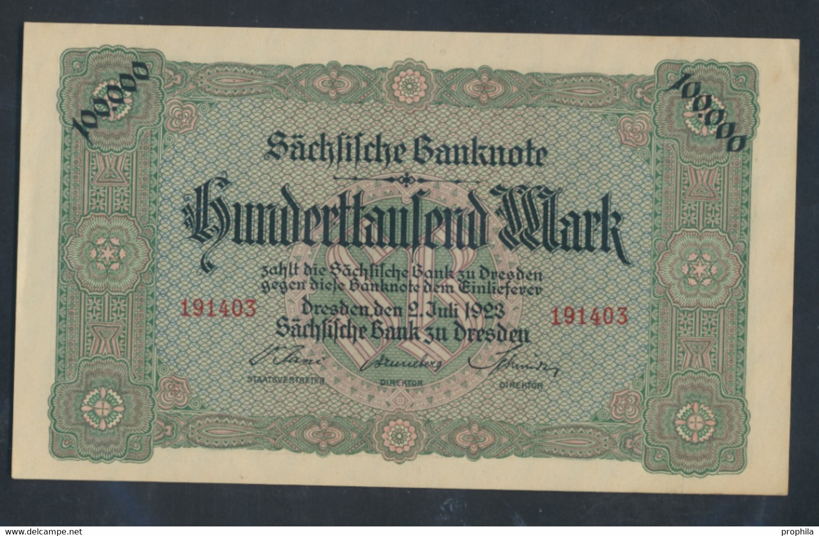 Sachsen Rosenbg: SAX15 Länderbanknote Sachsen Bankfrisch 1923 100.000 Mark (9810573 - 100000 Mark