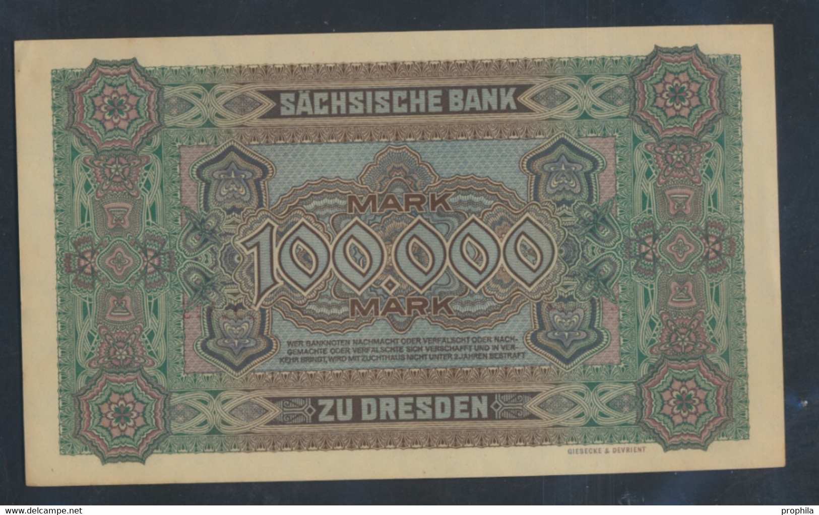 Sachsen Rosenbg: SAX15 Länderbanknote Sachsen Bankfrisch 1923 100.000 Mark (9810573 - 100.000 Mark