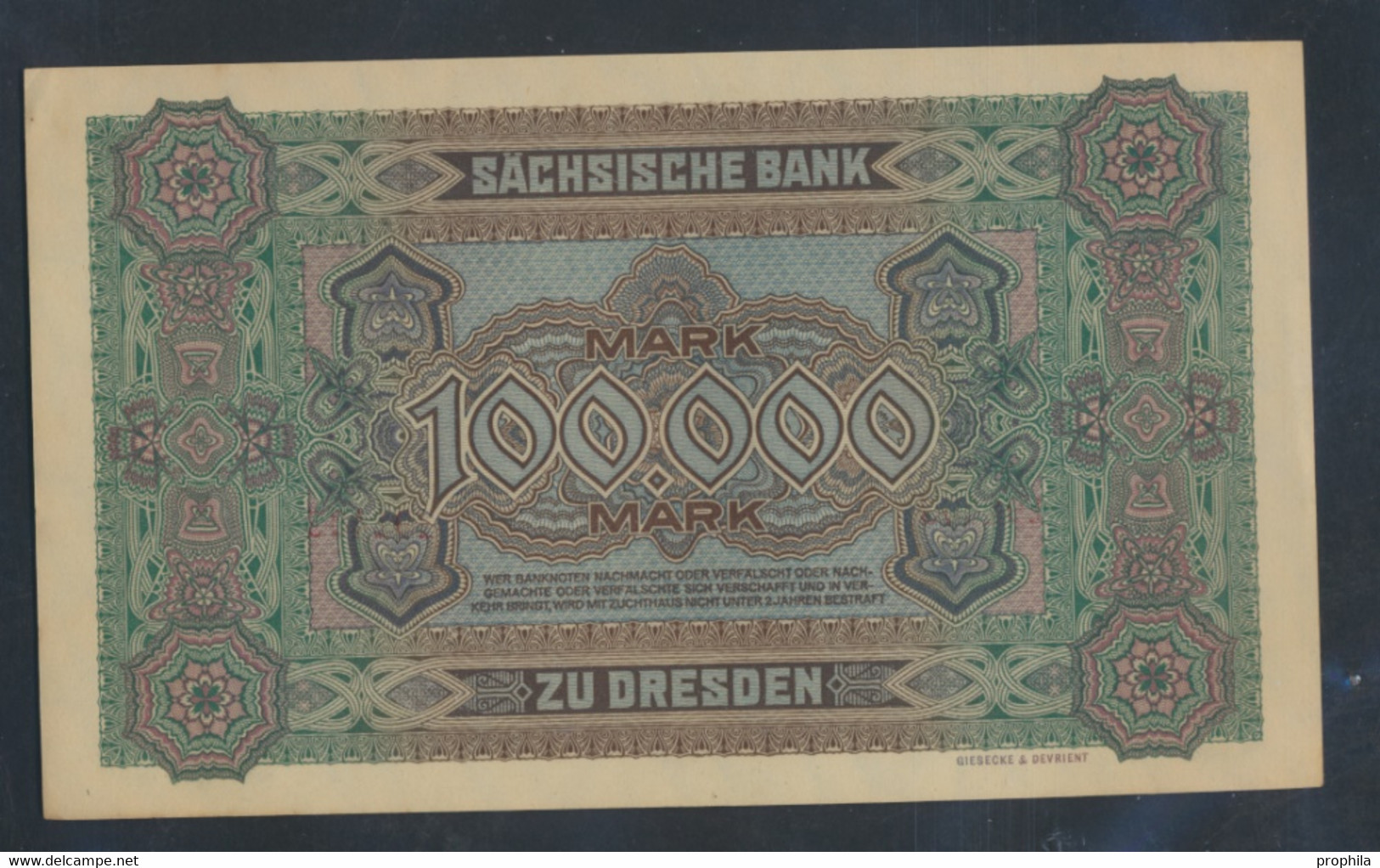 Sachsen Rosenbg: SAX15 Länderbanknote Sachsen Bankfrisch 1923 100.000 Mark (9810573 - 100000 Mark