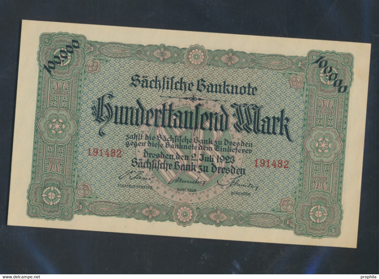 Sachsen Rosenbg: SAX15 Länderbanknote Sachsen Bankfrisch 1923 100.000 Mark (9810574 - 100.000 Mark
