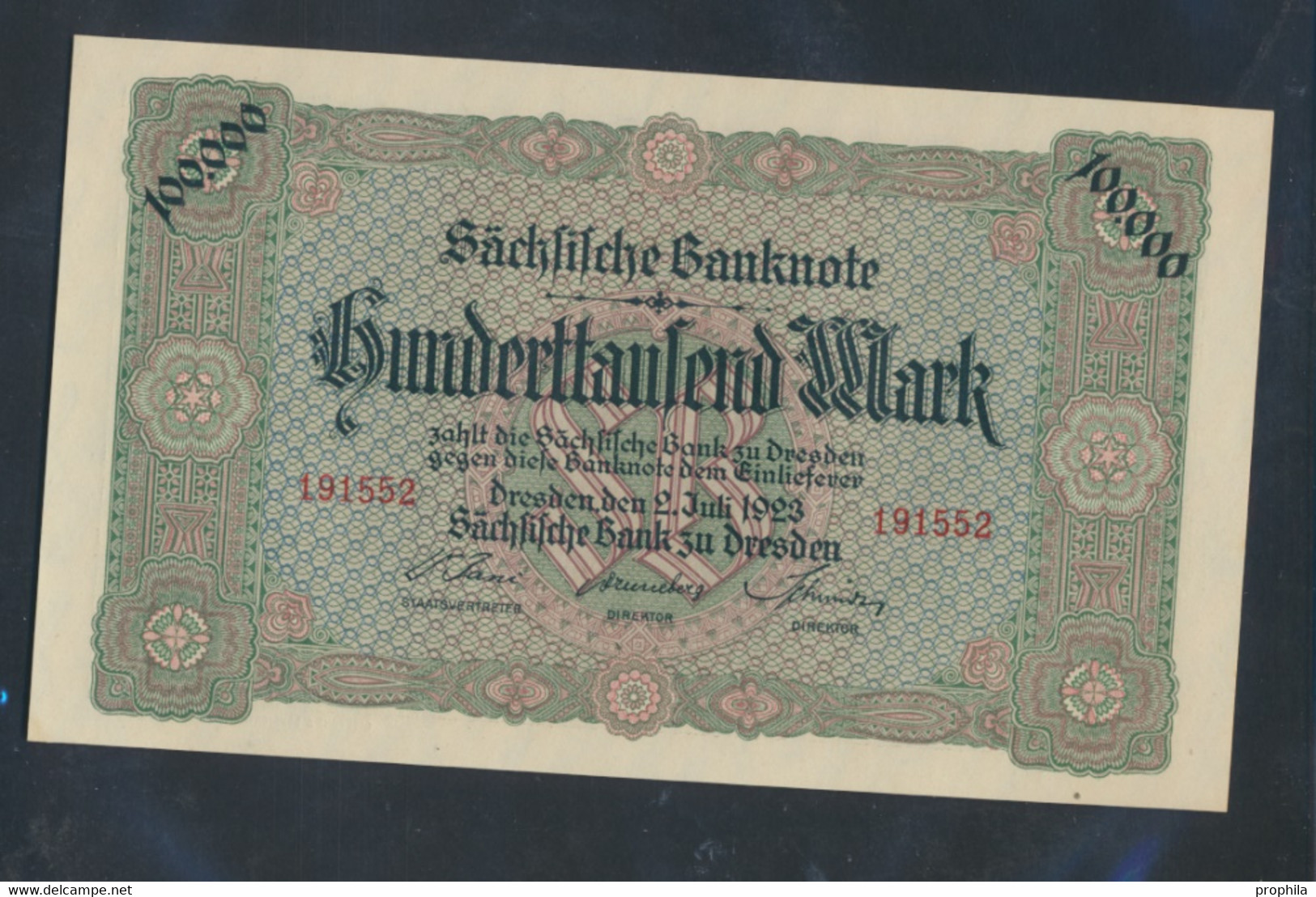 Sachsen Rosenbg: SAX15 Länderbanknote Sachsen Bankfrisch 1923 100.000 Mark (9810575 - 100.000 Mark
