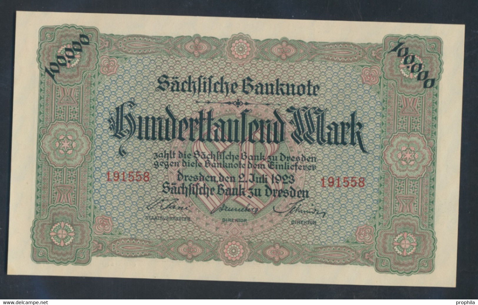 Sachsen Rosenbg: SAX15 Länderbanknote Sachsen Bankfrisch 1923 100.000 Mark (9810576 - 100.000 Mark