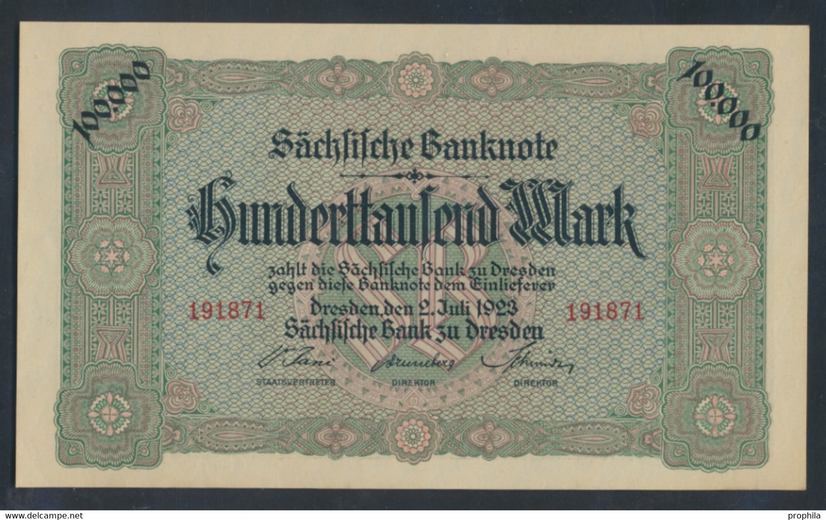 Sachsen Rosenbg: SAX15 Länderbanknote Sachsen Bankfrisch 1923 100.000 Mark (9810578 - 100.000 Mark