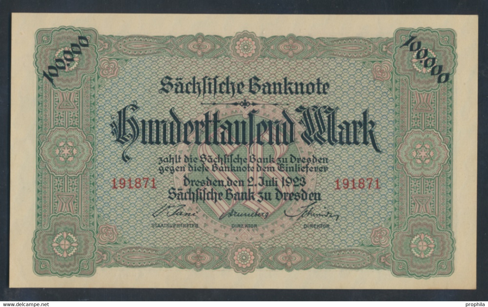 Sachsen Rosenbg: SAX15 Länderbanknote Sachsen Bankfrisch 1923 100.000 Mark (9810578 - 100000 Mark