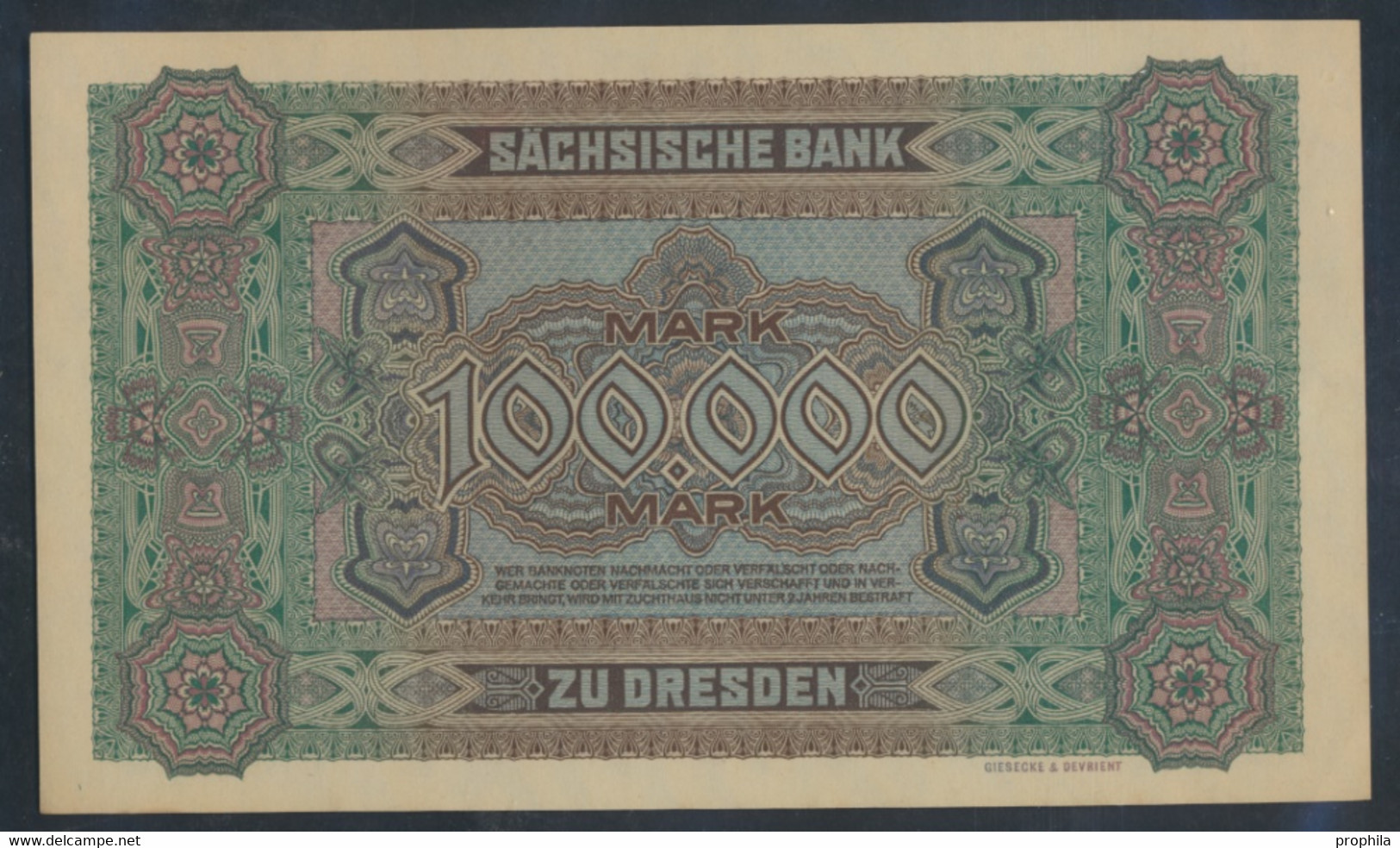 Sachsen Rosenbg: SAX15 Länderbanknote Sachsen Bankfrisch 1923 100.000 Mark (9810578 - 100000 Mark