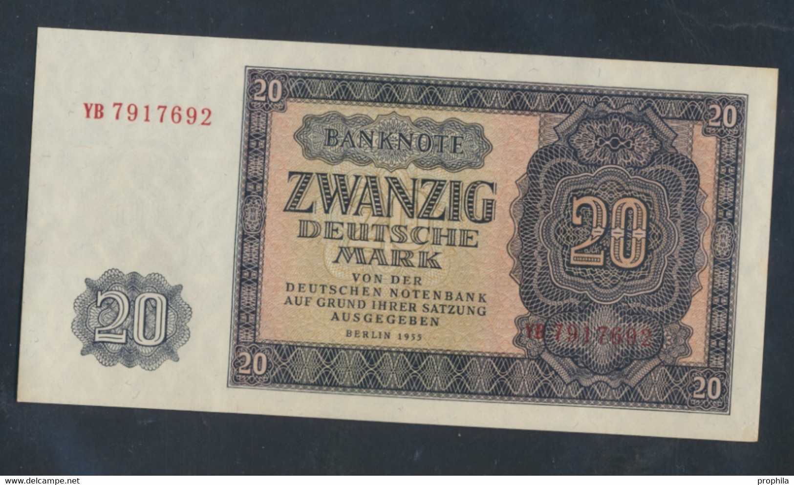 DDR Rosenbg: 351b, KN 7stellig, Austauschnote, Serien: YA, YB, ZA Bankfrisch 1955 20 Deutsche Mark (9810590 - 20 Deutsche Mark