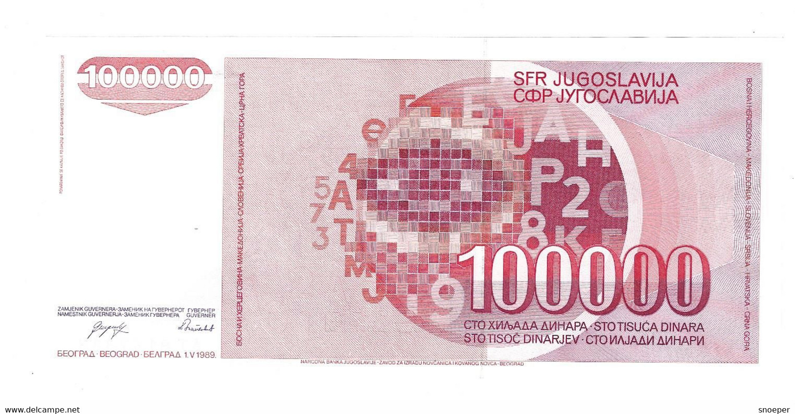 *Yugoslavia 100000 Dinara 1989   97   Unc - Jugoslawien