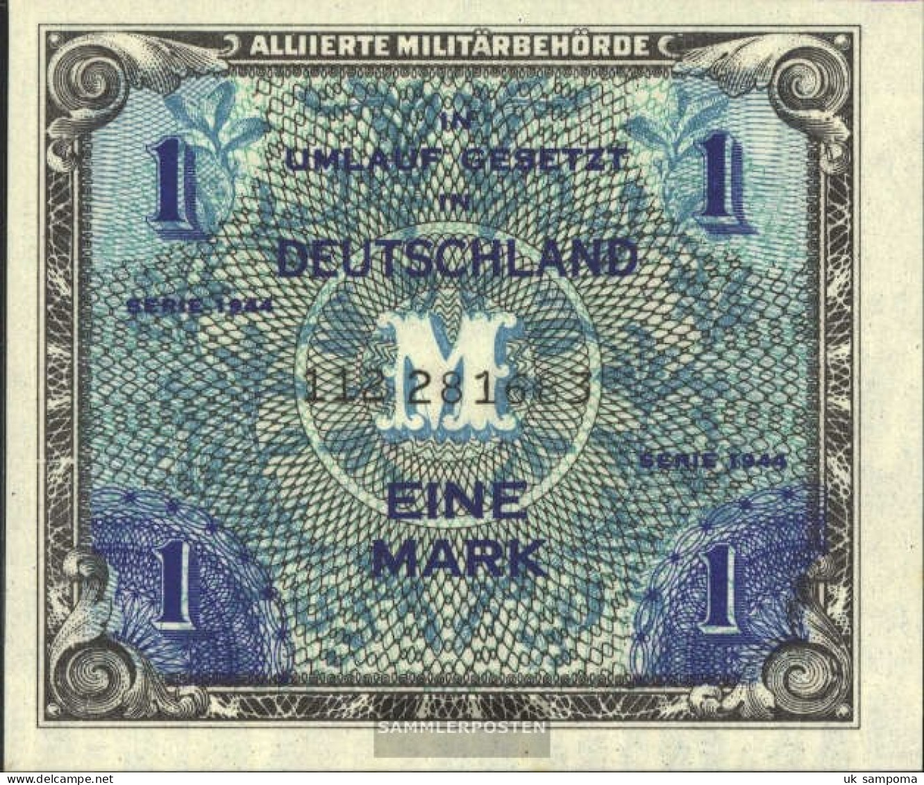 Allied Cast.-community.issue. Rosenbg: 201a, US-Print With F, Kontrollnummer 9stellig Uncirculated 1944 1 Mark - 1 Mark