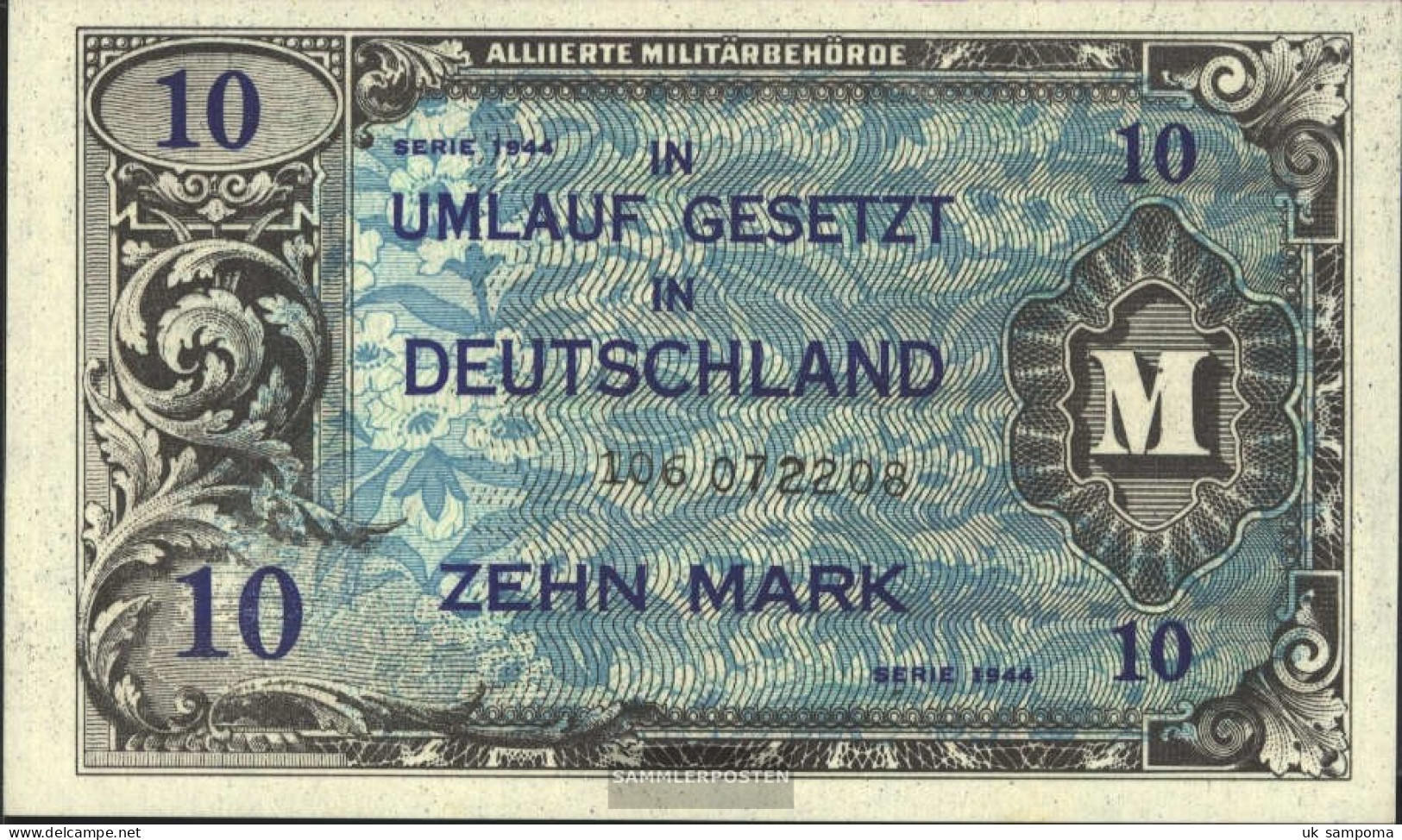 Allied Cast.-community.issue. Rosenbg: 203c, USSR-Print Without F 9-stellige Kontrollnummer Uncirculated 1944 10 Mark - 10 Mark