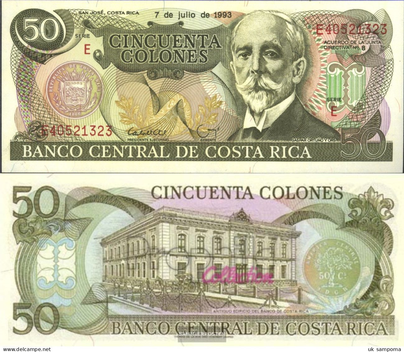 Costa Rica Pick-number: 257a (7.7.1993) Uncirculated 1993 50 Colones - Costa Rica