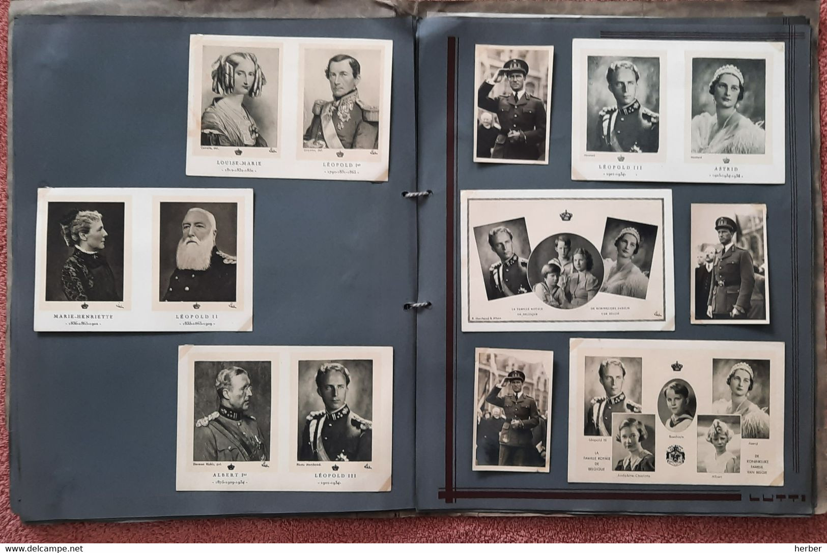 ALBUM LUTTI - Lot Chromo's en Ansichtkaarten (54x) Famille royale de Belgique - Foto's (3x) Léopold III - Ons Volk (1x)