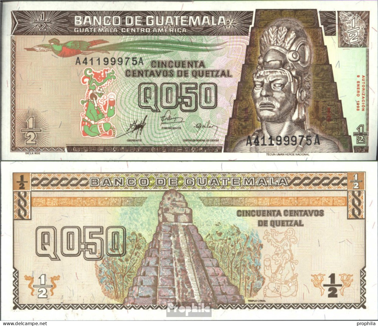 Guatemala Pick-Nr: 98 Bankfrisch 1998 1/2 Quetzal - Guatemala