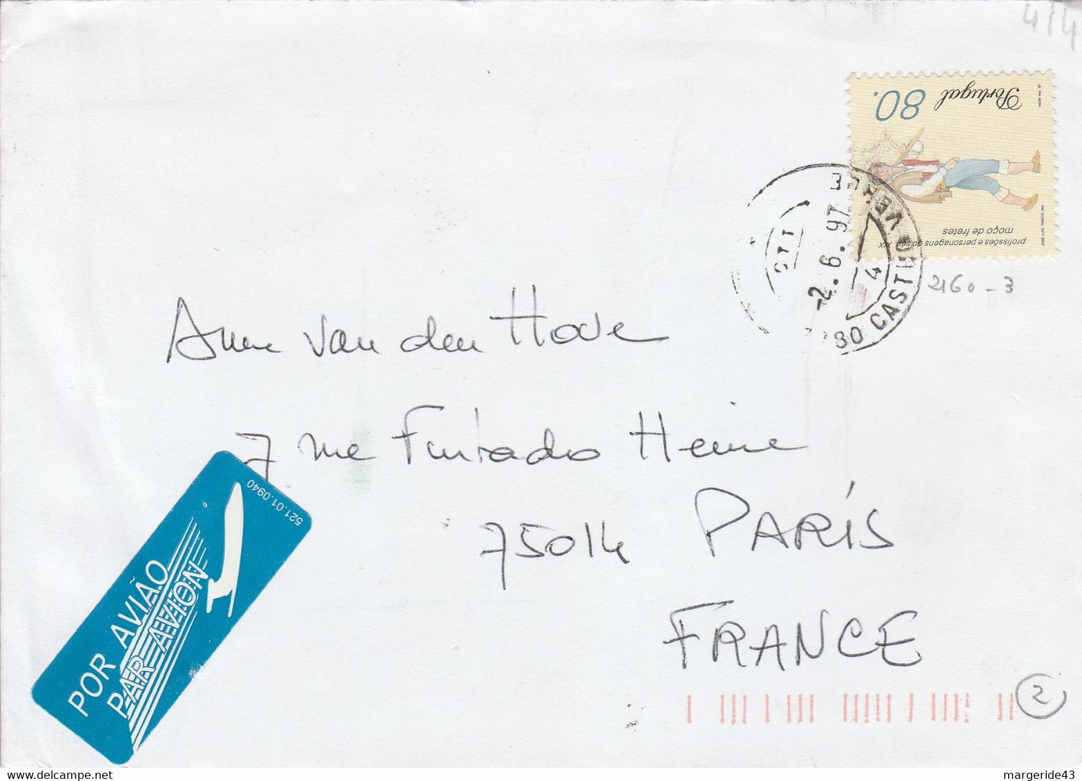 PORTUGAL SEUL SUR LETTRE POUR LA FRANCE 1997 - Covers & Documents