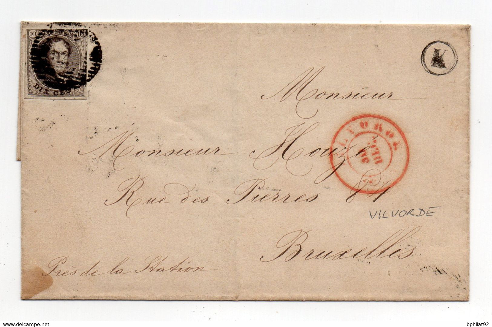 !!! BELGIQUE, N°3 SUR LETTRE DE VILVORDE POUR BRUXELLES DU 30/12/1850. SANS TEXTE - 1849-1850 Medaillons (3/5)