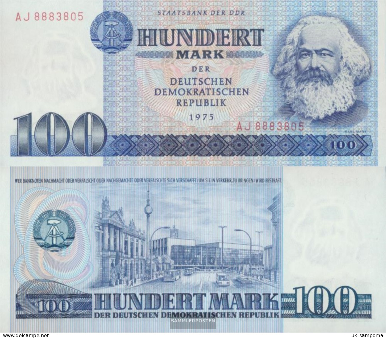 DDR Rosenbg: 363a, Kontrollnummer 7-stellig, Typensatz From 1978 In Umlauf Uncirculated 1975 100 Mark - 100 Deutsche Mark